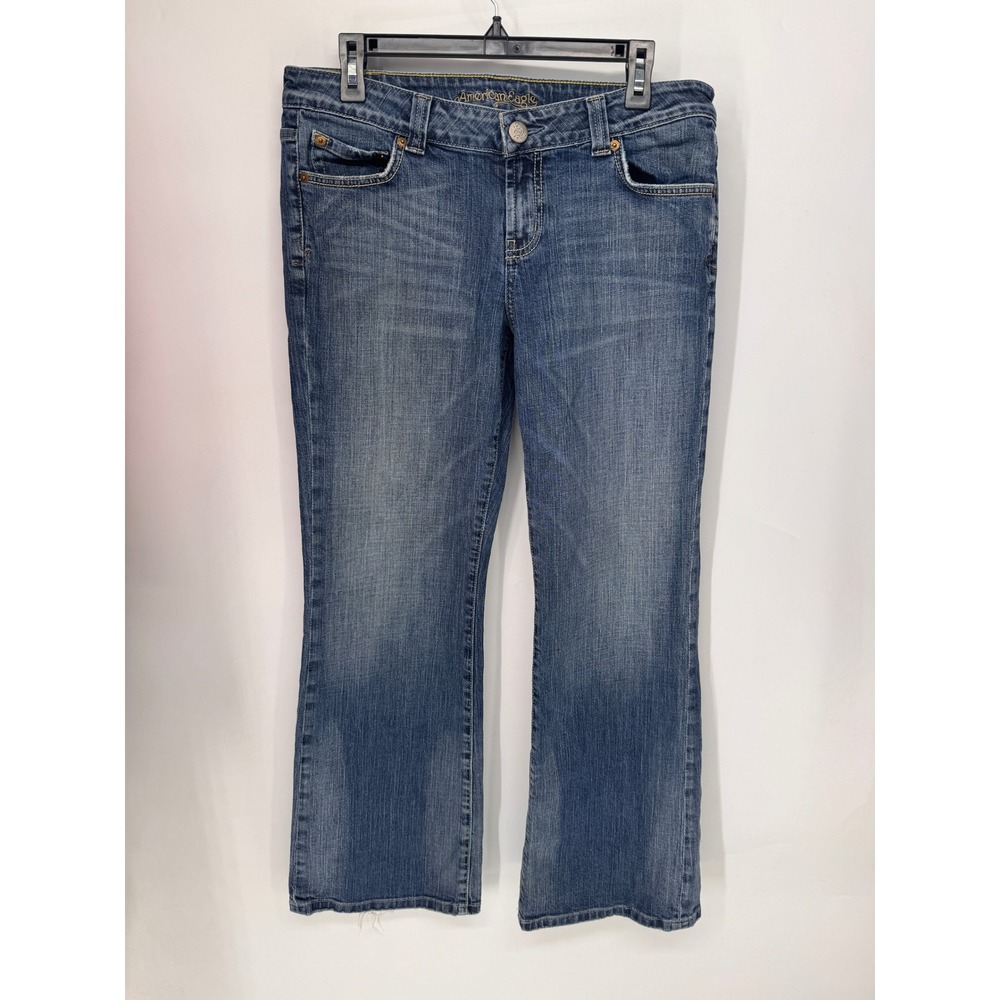 American Eagle Jeans Women 12 Short Blue Boyfriend 77 Mid Rise Straight Leg